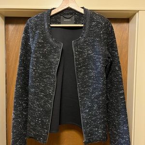 Black collarless jacket, embellished collar, size L